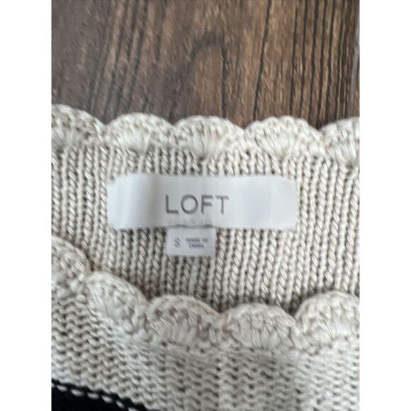 NEW WOMENS LOFT BEIGE BLACK STRIPED BOAT NECK BALLOON SLEEVE BOXY SWEATER SMALL - Picture 12 of 14